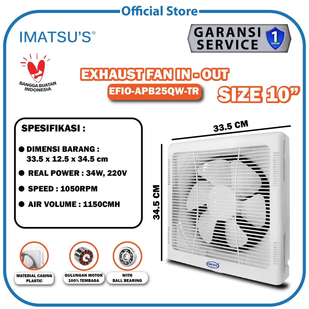 KIPAS DINDING/Exhaust Fan 10 inch imatsu by CKE/ EFIO-APB25QW-TR/Exhaust fan/ exhaust shutter in-out