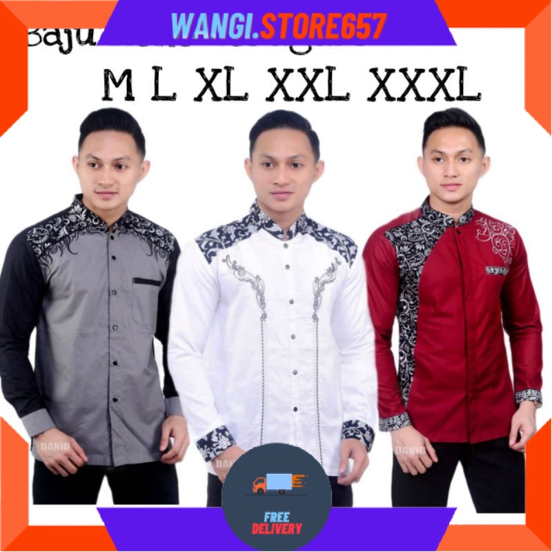 BAJU MUSLIM PRIA LAKI" BAPAK" BIGSIZE MOTIF BARU POLOS WARNA / Baju koko lengan panjang | Koko Batik