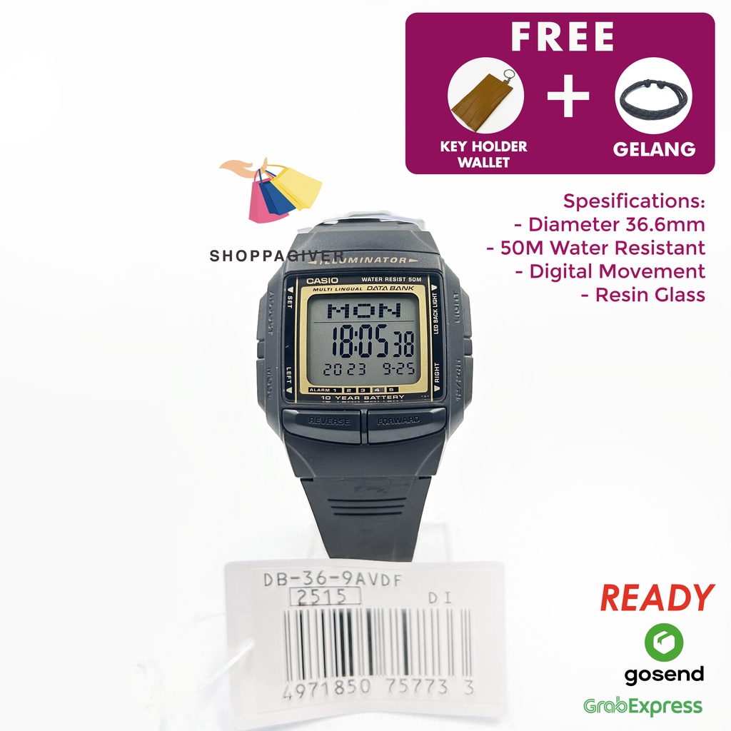 JAM TANGAN CASIO DATABANK DB-36-9A / DB-36-9AVDF DIGITAL BERGARANSI