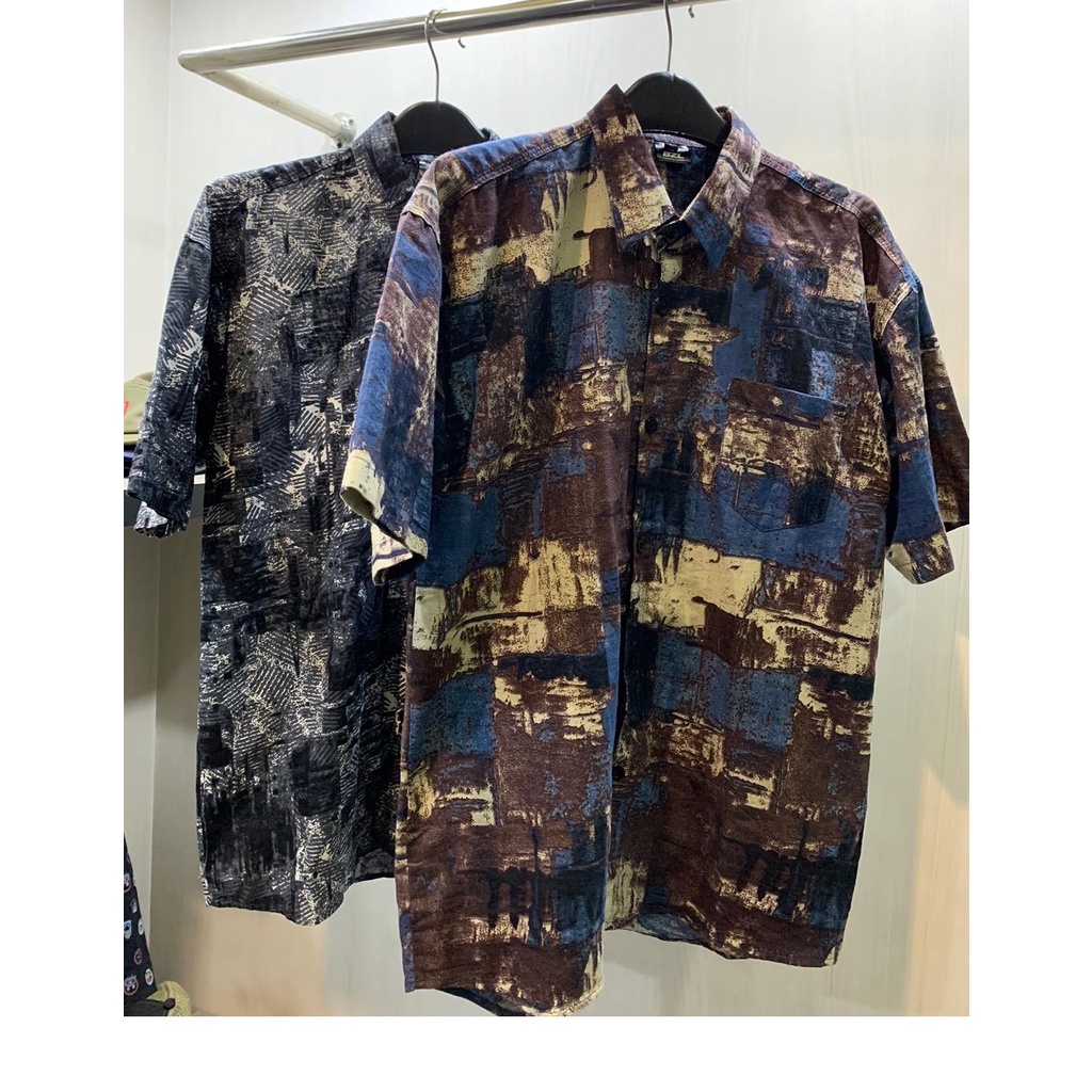 kemeja pria kemeja pria Katun Rami motif abstrak