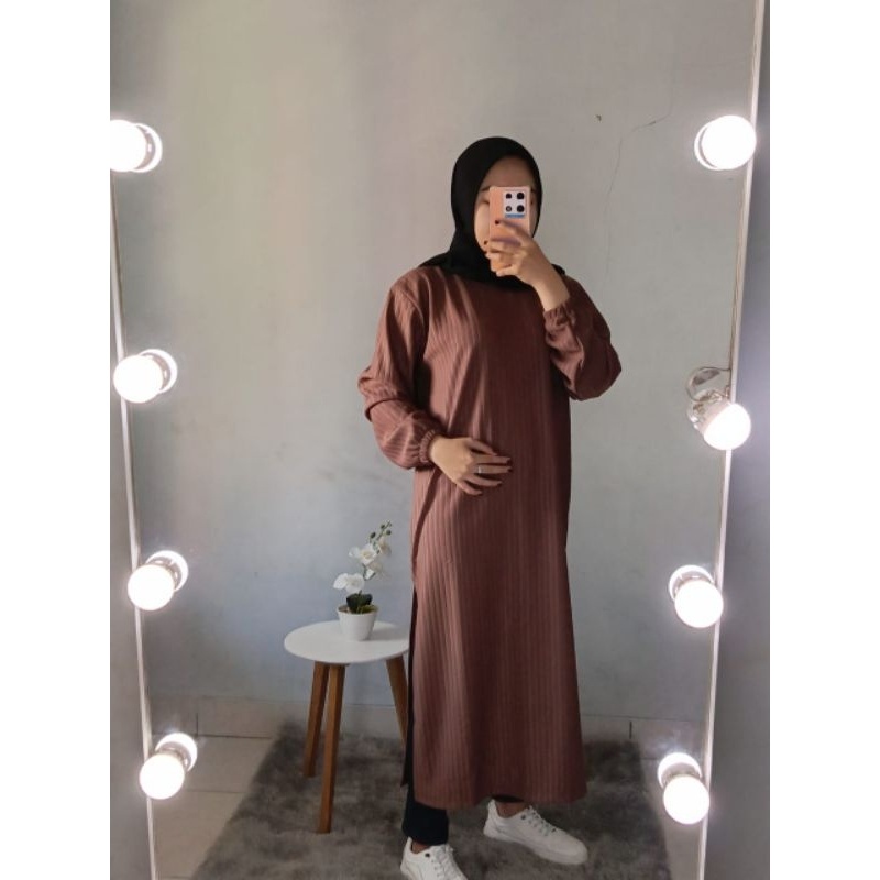 LONG TUNIK RAJUT TUNIK WANITA OOTD TERBARU 2023 RAJUT KOREAN STYLE RAJUT WANITA LENGAN PANJANG