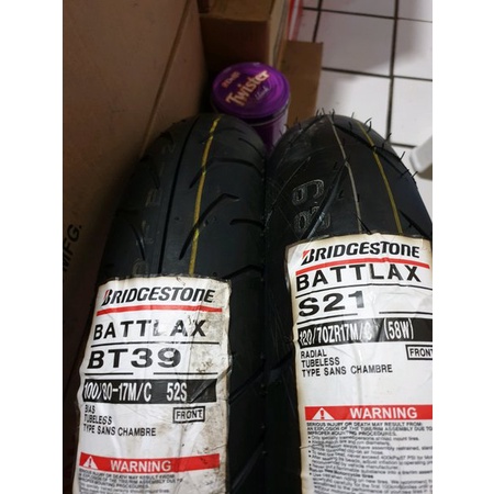 Battlax Paket Set BT 39F SS 100 per 80 dan BT S21F Hyper Sport Ban Tubless Bridgestone ukuran 120 pe