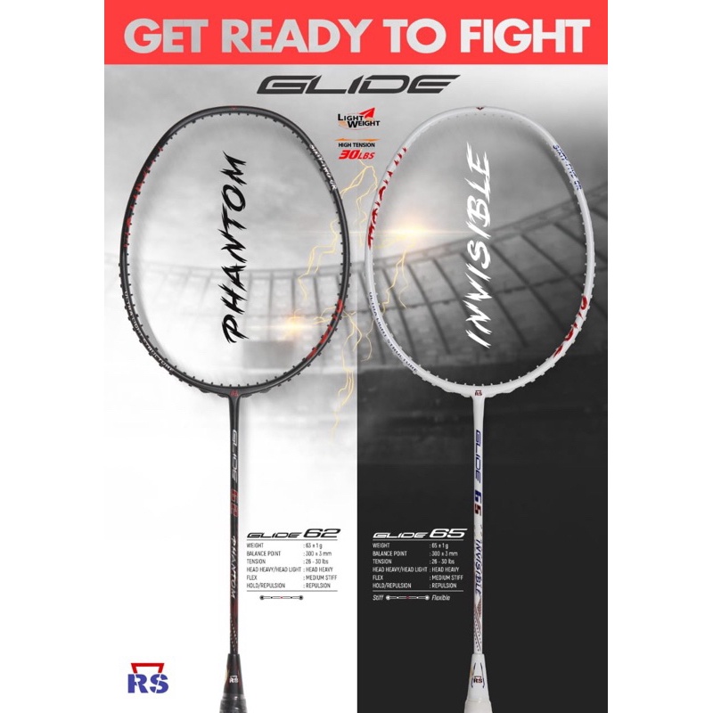 Raket Badminton RS GLIDE 62 65 PHANTON INVISIBLE 8U 7U Original