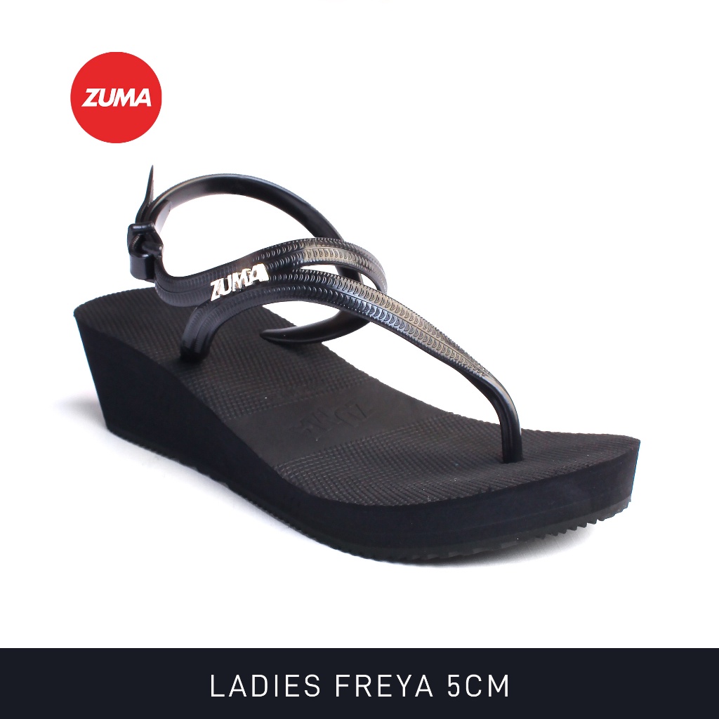 Zuma Women Freya 1 Jet Black, Sandal Jepit Wanita Wedges Karet Polos, Hitam