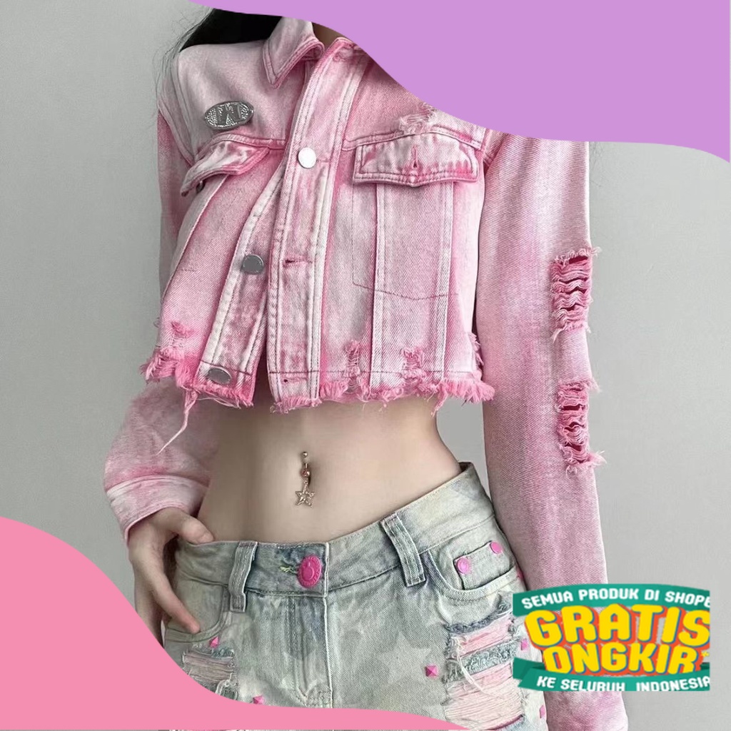 Nico##Jaket pendek/jaket jeans denim/jaket denim crop/vintage jacket/jaket pink wanita/ Spesial Best