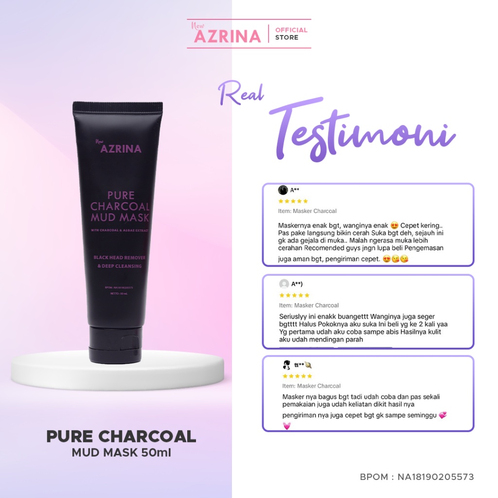 Cleora x Azrina Pure Charcoal Mud Mask - Masker Wajah Brightening Wanita Pria Untuk Mengangkat Komedo Dan Mengecilkan Pori-Pori