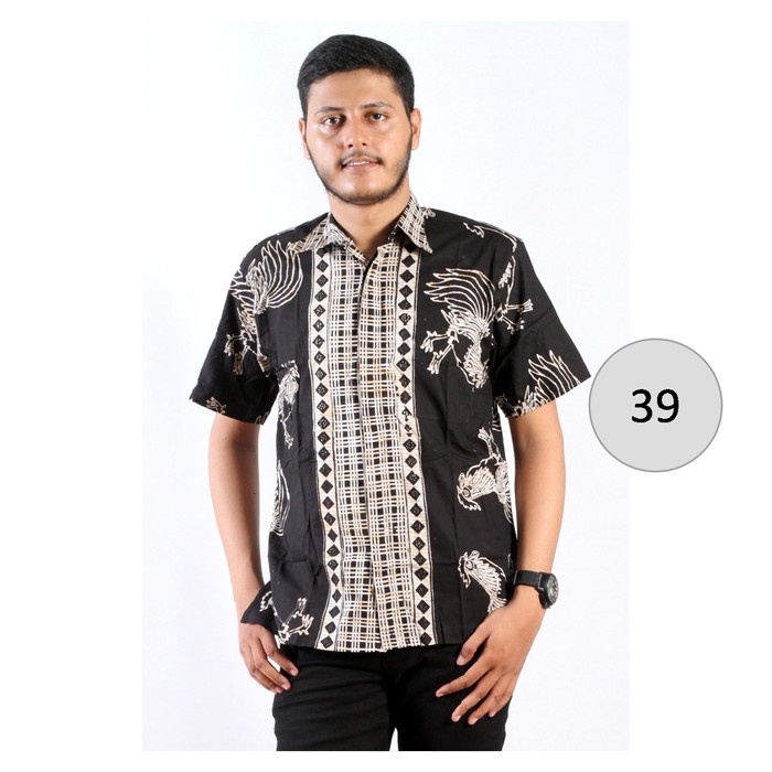Kemeja Hem Batik Pria Lengan Pendek Hitam Putih 39 - Batik Nulaba