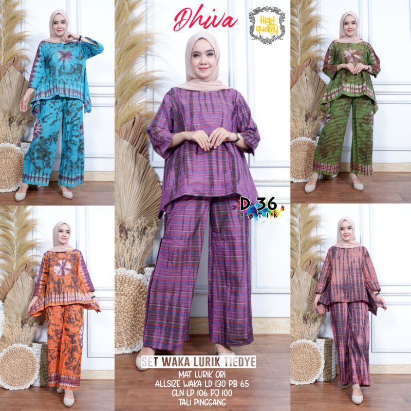 setelan cp Waka Lurik Tiedye Premium warna baju wanita santai One set halus adem atasan ibu remaja a