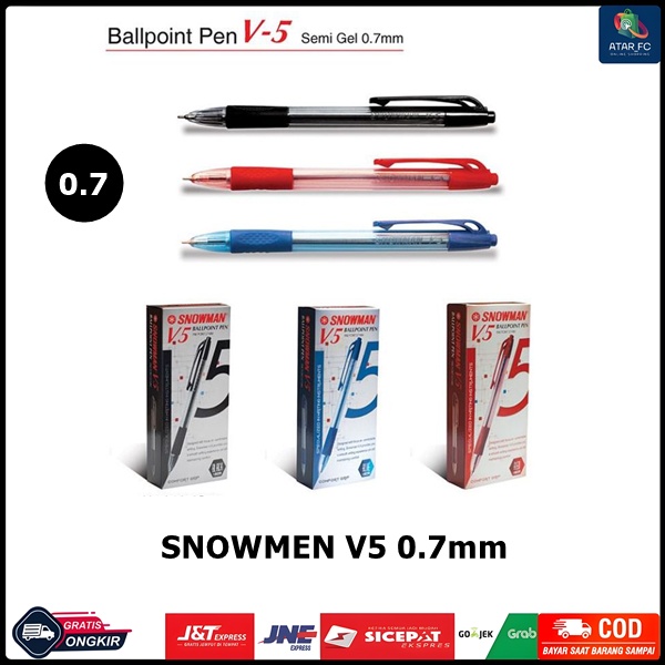 

Pulpen Pena Snowmen V5 0.7mm Warna Hitam Biru Merah
