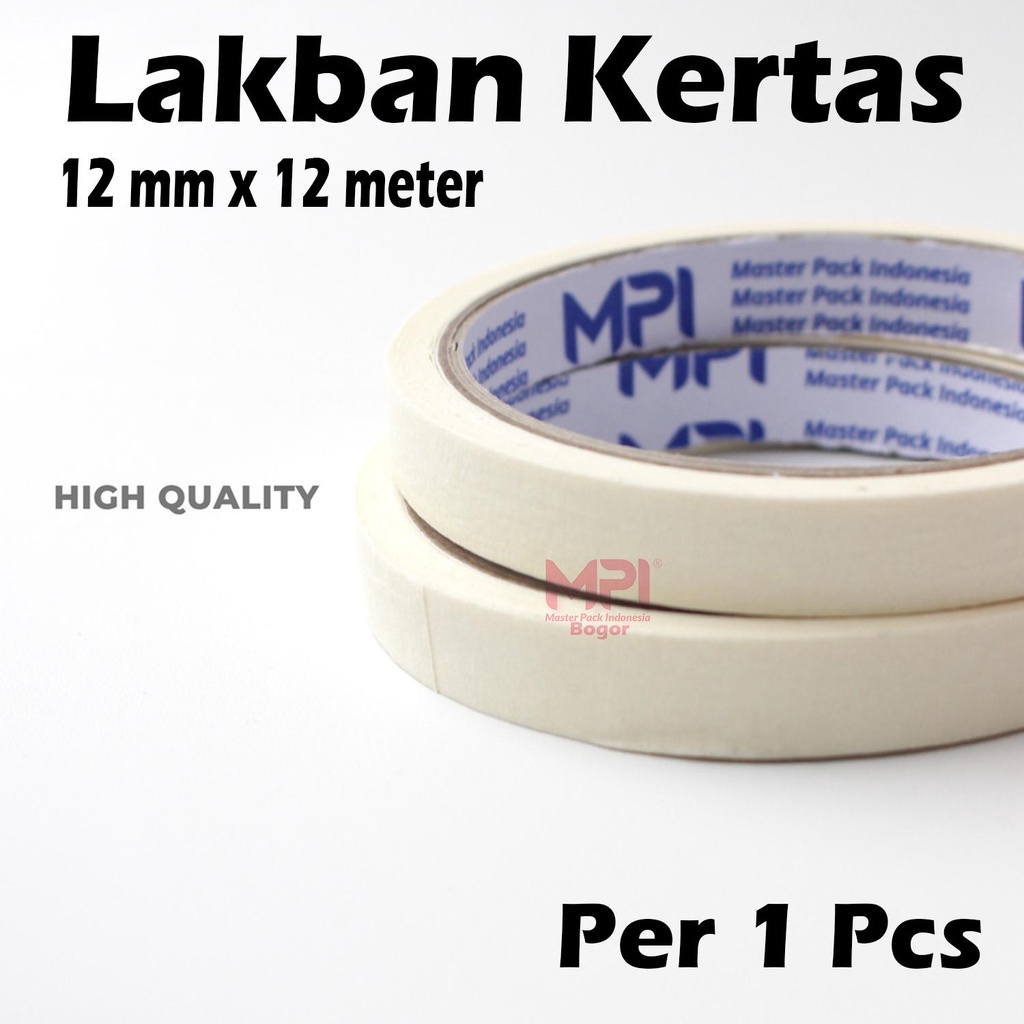 

Lakban Kertas 12 mm x 12 Meter - Masking Tape 12 mm x 12 M - Master Pack Indonesia Bogor