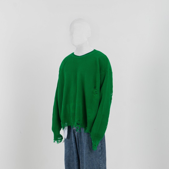 NOMADSTUDIO Reborn - Green Distressed Oversized Knit Sweater