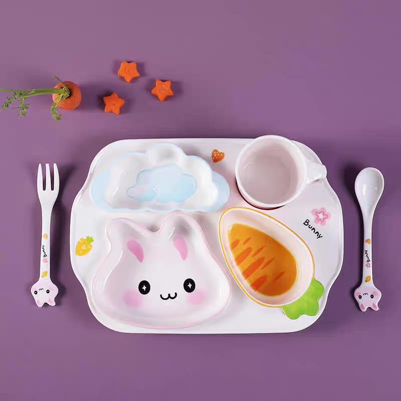 Kids tableware / dining set piring cutleries alat makan anak sendok garpu mangkok melamine kado