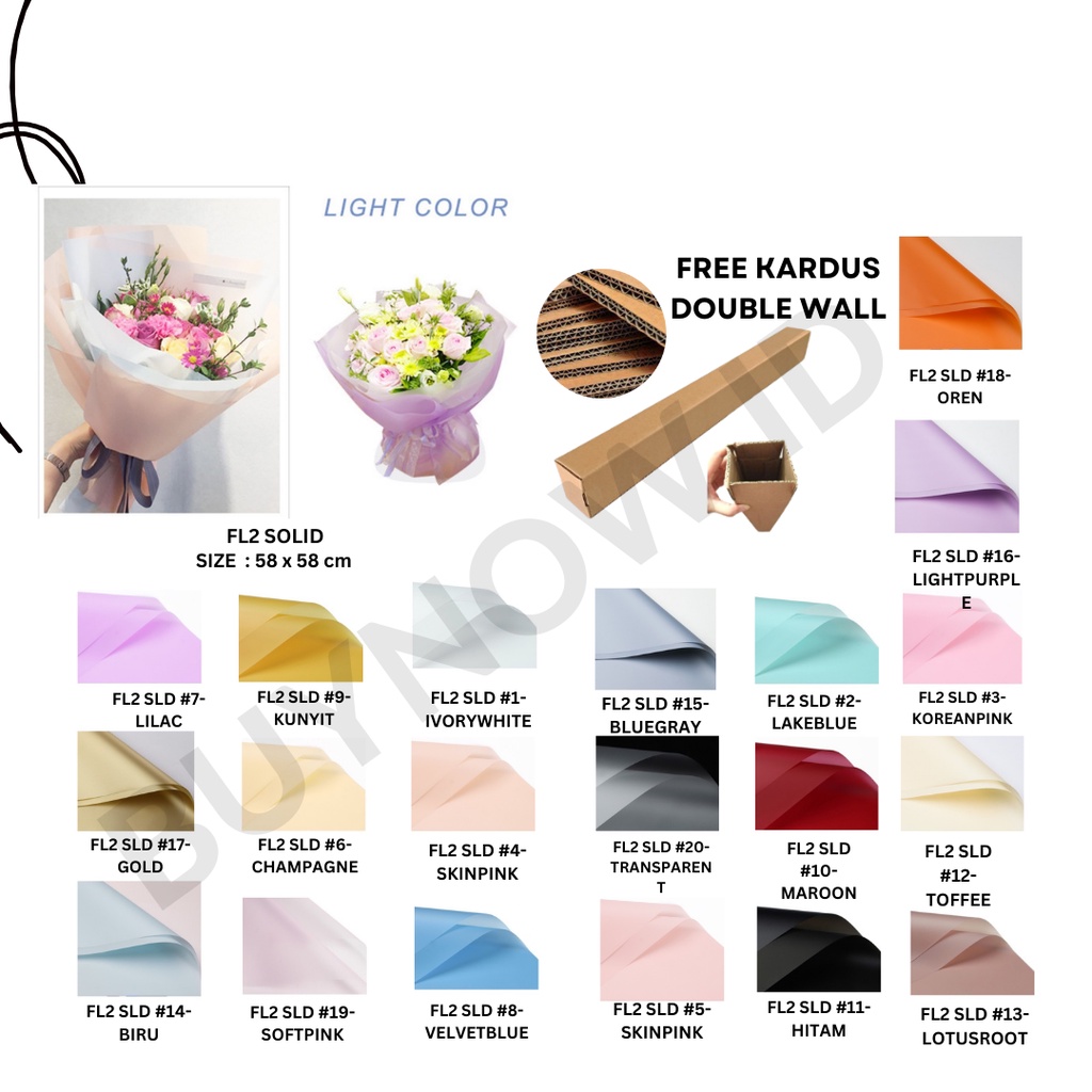 

(5 LEMBAR) - FL2 SOLID Kertas Bunga Buket Warna Polos/Kertas Buket Bunga Florist Cellophane