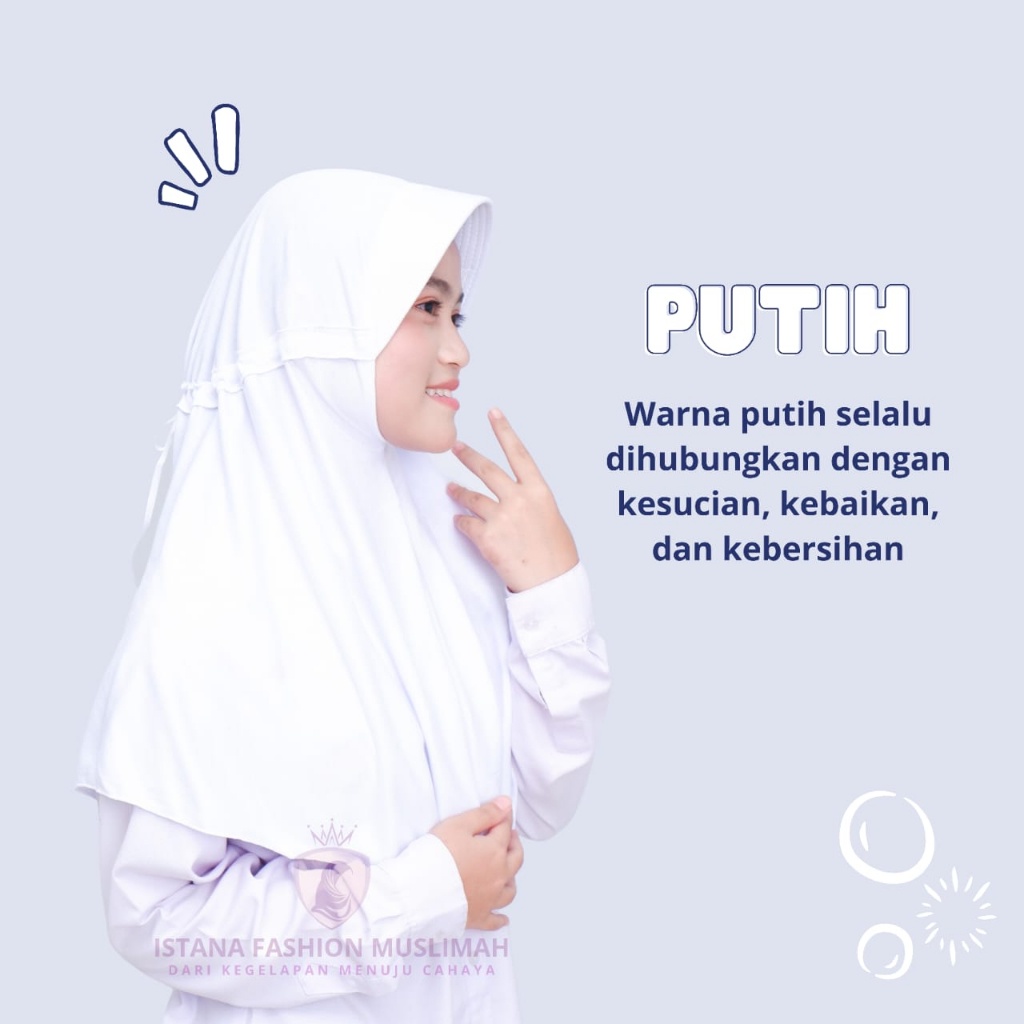 Kerudung Sekolah Anak SD SMP SMA Pita Putih Polos Ukuran S,M,L,XL Instan Anak Dewasa Kerudung Rabban