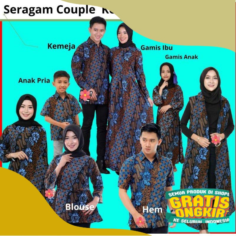 BAJU BATIK KELUARGA - BATIK KELUARGA MOTIF SENO BIRU - BATIK KELUARGA WARNA BIRU - ATASAN BATIK WARN