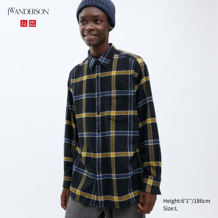 UNIQLO Kemeja Flannel Kotak Lengan Panjang 462143 Pria - 09 BLACK