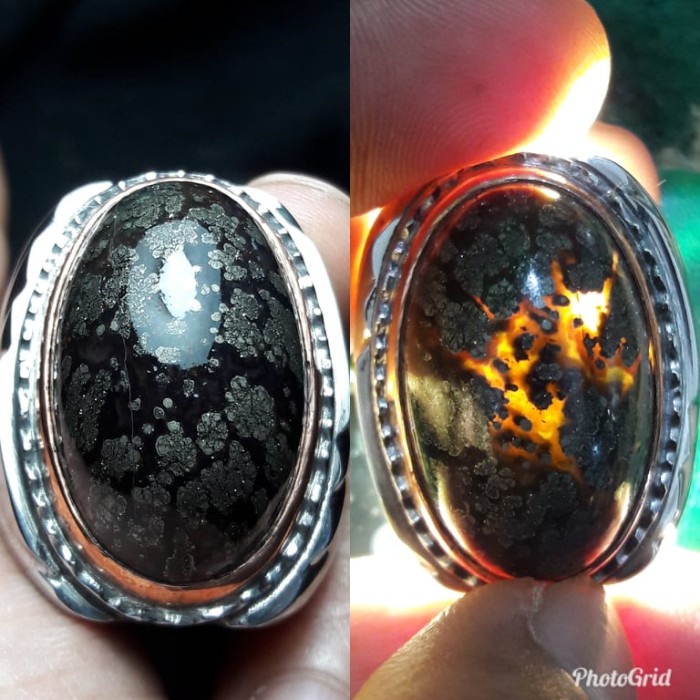Cincin Natural Batu Akik Yaman Perak Motif Gambar Unik Antik