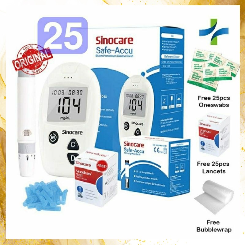 [Paket Lengkap] Alat Cek Gula Darah / Alat Ukur Gula Darah / Alat Tes Gula Darah Sinocare Safe-Accu