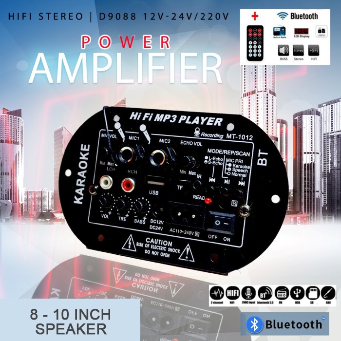 (OML) Amplifier Board 12/24V Audio Bluetooth USB Radio TF Subwoofer Karaoke power 200W 8-10 inch speaker