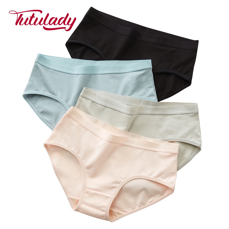 TUTULADY Celana Dalam Wanita Bahan Katun Lembut Menyerap Keringat CD Mid Waist Sederhana Fashion