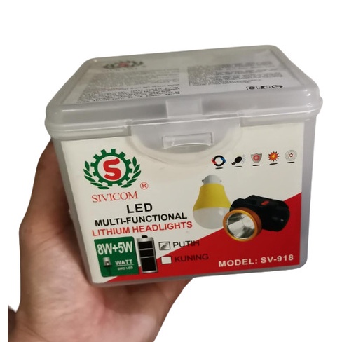 Senter Kepala Head Lamp Lampu Kerja Charge LED 8W 8Watt SIVICOM -OLL