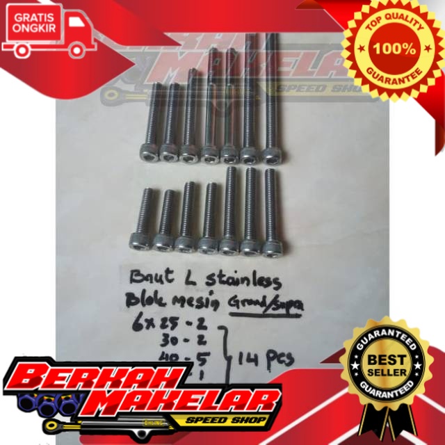 Baut bak kanan kiri mesin L set stainless grand/supra