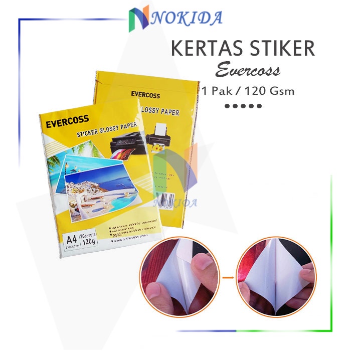 

Nokida Stiker Glossy Evercos A4 120 Gsm / Sticker Paper Print Waterpoof Murah / Stiker Foto Tebal