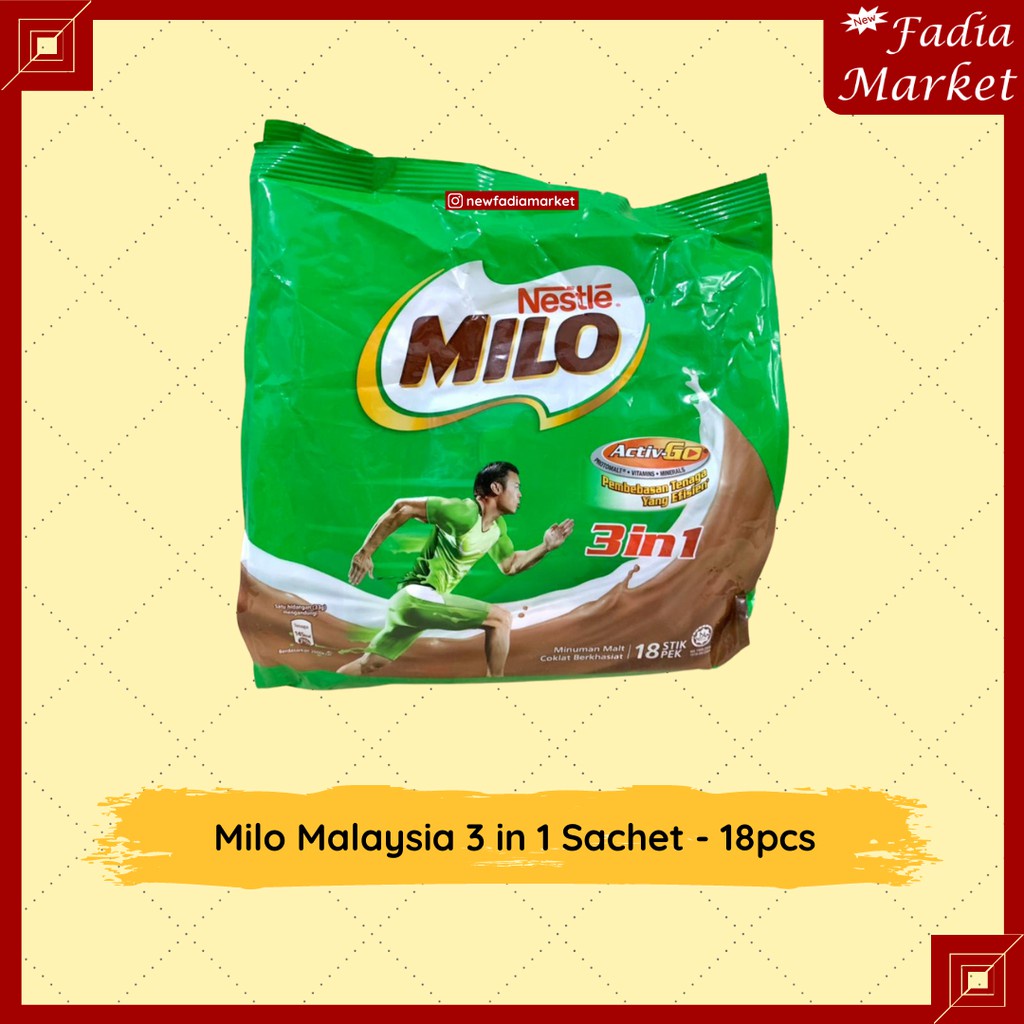 

Milo Malaysia 3 in 1 Sachet (Susu Coklat) [594g - 18x33g]