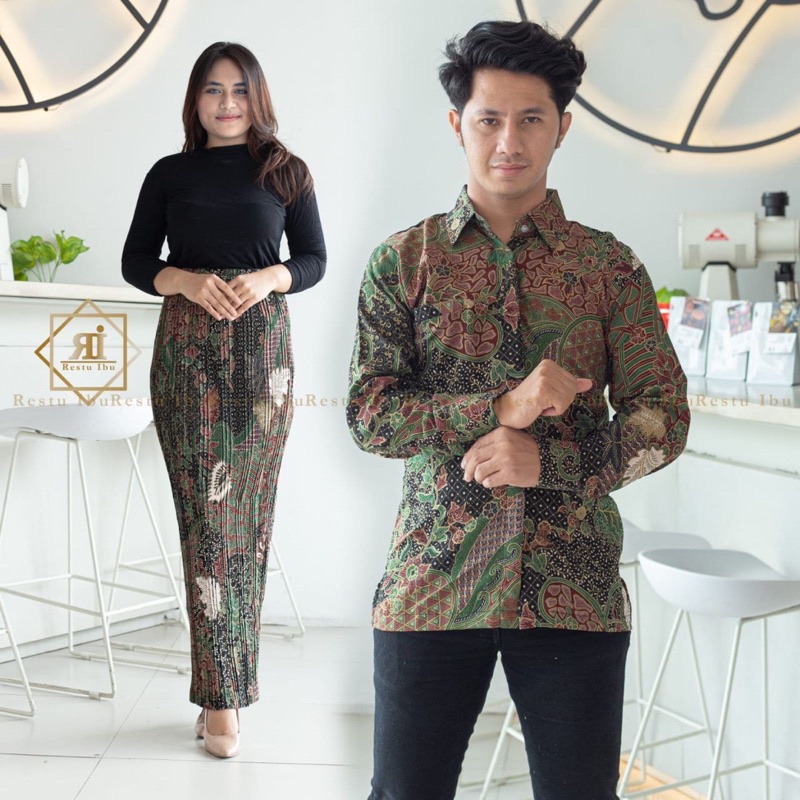 Saudah Kebaya - Kemeja Batik Lengan Panjang Couple Rok Plisket Slimfit Outfit Lamaran Wisuda Modern