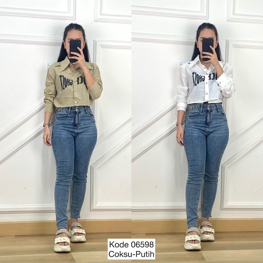 Kemeja Wanita Crop Lengan Panjang I Atasan Wanita Crop Lengan Panjang I Atasan Kemeja Crop