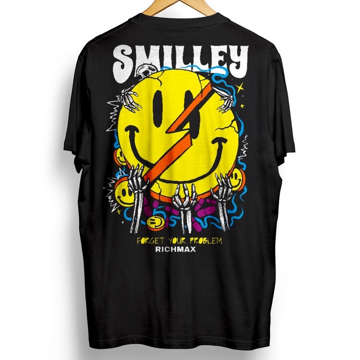 KAOS PRIA WANITA DISTRO HITAM SMILEY RICHMAX HITAM
