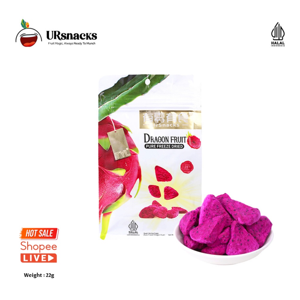

URSNACKS Freeze Dried Dragon Fruit - Snack Keripik Buah Naga Kering Buah Vakum Cemilan Diet