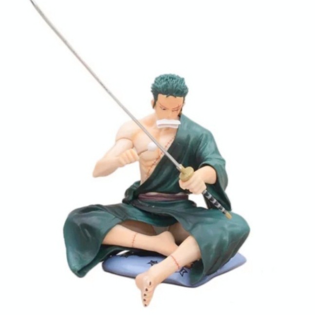 Figure one piece zoro asah pedang duduk loose pack Miniatur Pajangan Mainan Anak