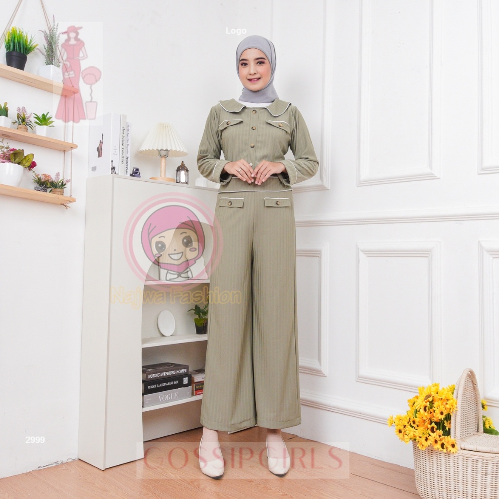 GossipGirls - NAJWA - SETELAN LEYRA WANITA LIST COMBINASI / SET KNIT HORNET WANITA