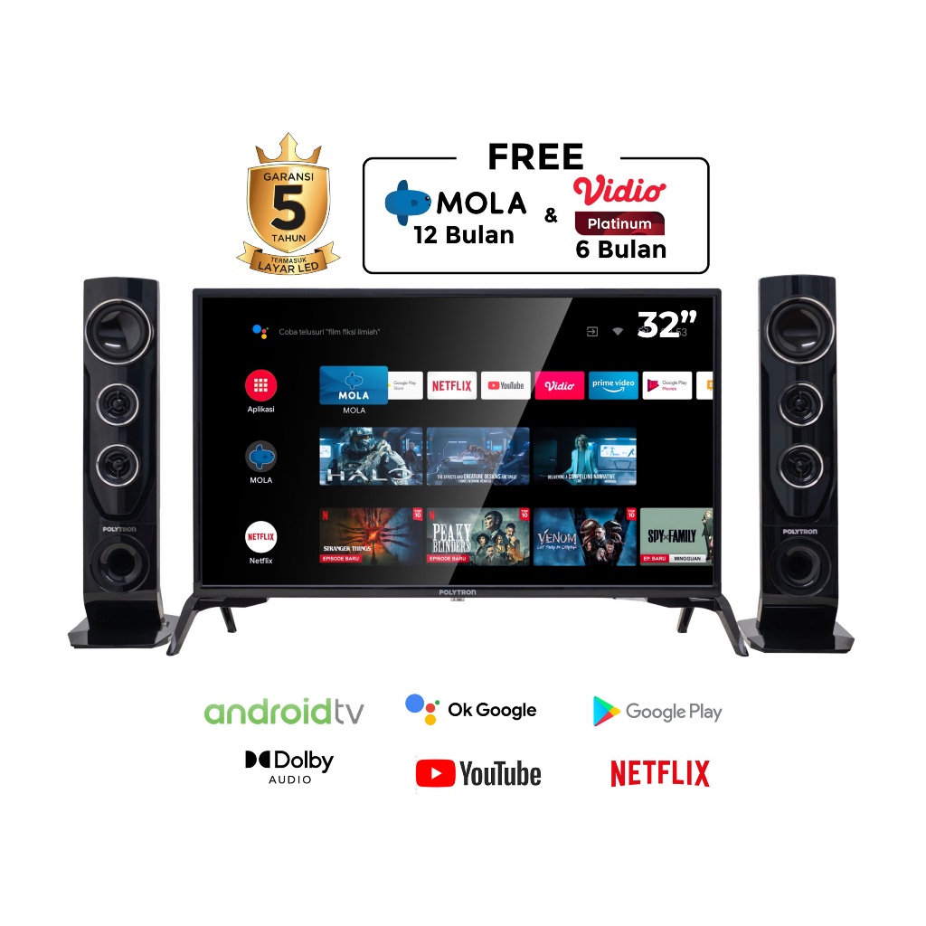 TV LED Polytron Smart Cinemax Android TV 32" PLD 32TAG5959/32TAG9855