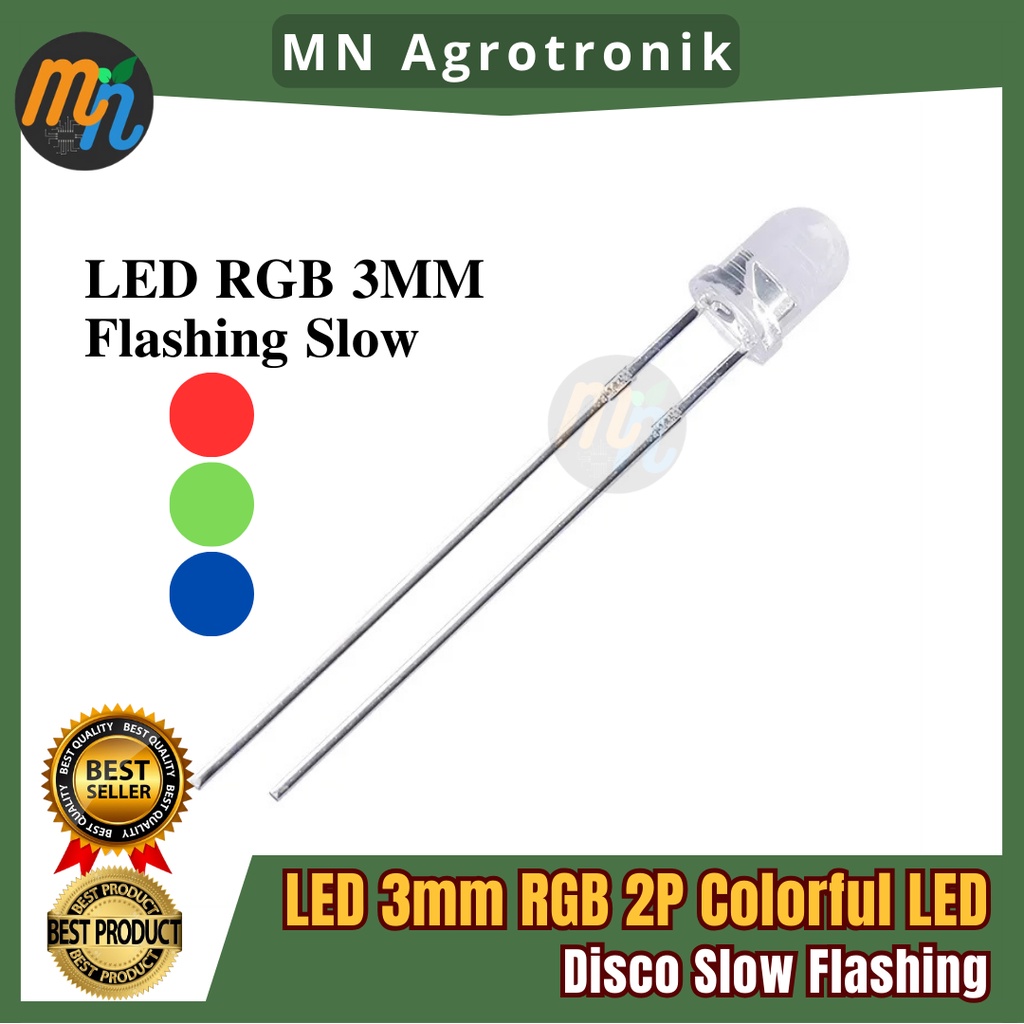LED 3mm RGB 2P Colorful LED Pelangi Disco Slow Flashing Warna Warni