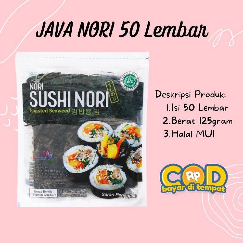 

Java Super Food Sushi Nori 50 Lembar - Java Nori Rumput Laut 1 Pack (50s) - Manjun Seaweed - Nori Sushi Halal