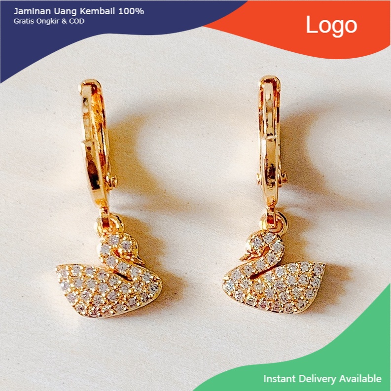 Anting Wanita / Giwang Wanita Angsa Full Zirconia Gold