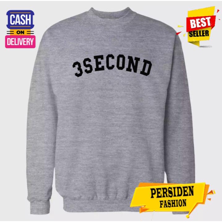 Sweater Pria 3Second Text Hitam Premium Pria Wanita Import Kekinian
