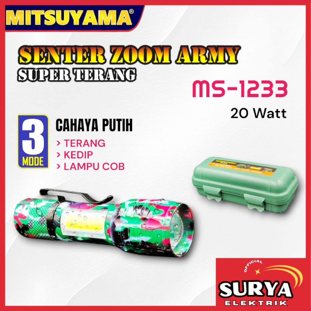 Senter SWAT ARMY Mini MITSUYAMA MS-1233 XPE COB LED Light USB Rechargeable Flashlight
