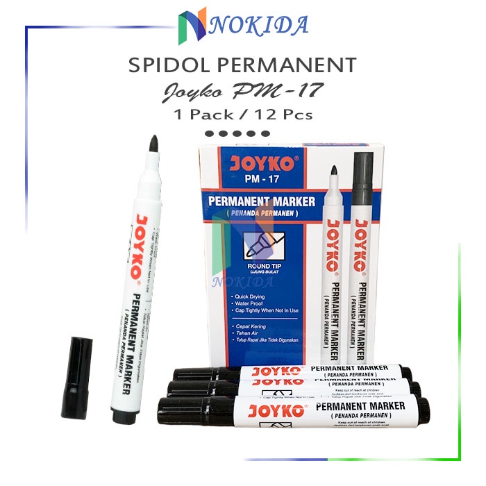 

Nokida Spidol Permanent (Joyko PM-17/1 Pack) / Spidol Papan Tulis / Sepidol Joyko / Penanda Permanen / Round Tip