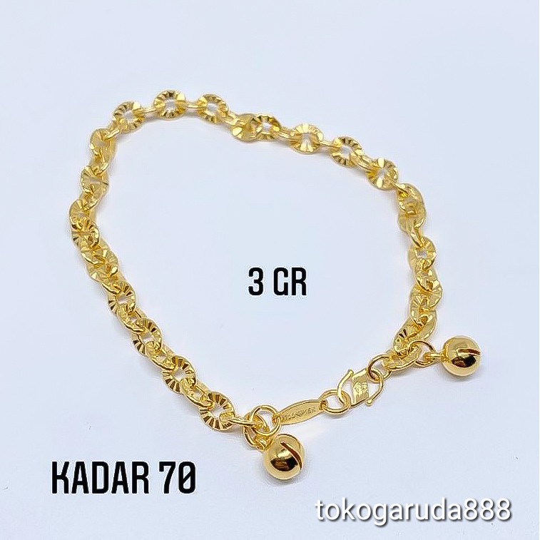 Gelang rantai tangan anak dan dewasa emas asli kadar 700 70% model holo hollow ukir polos nori varia
