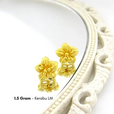 Anting kerabu duduk anak dan dewasa emas asli kadar 24k 99% LM import paku tusuk model bunga jasmine