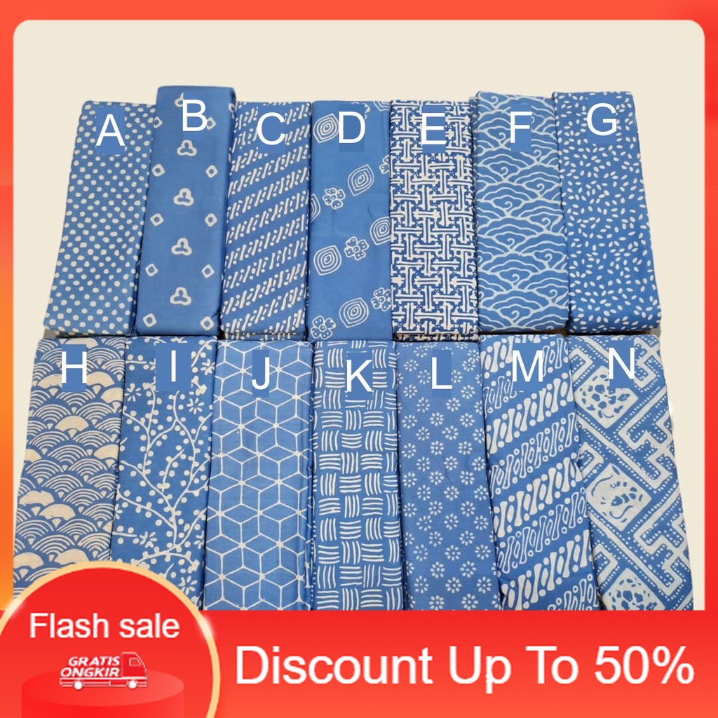 PROMO Kain Batik Garutan Cap Warna Biru Pastel Muda Baby Blue / Kain Batik Prima Halus / Kain Batik 