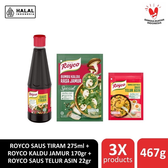 

[PAKET BUMBU MASAK] Royco Saus Tiram 275ml + Kaldu Jamur 170gr + Saus Telur Asin 22gr