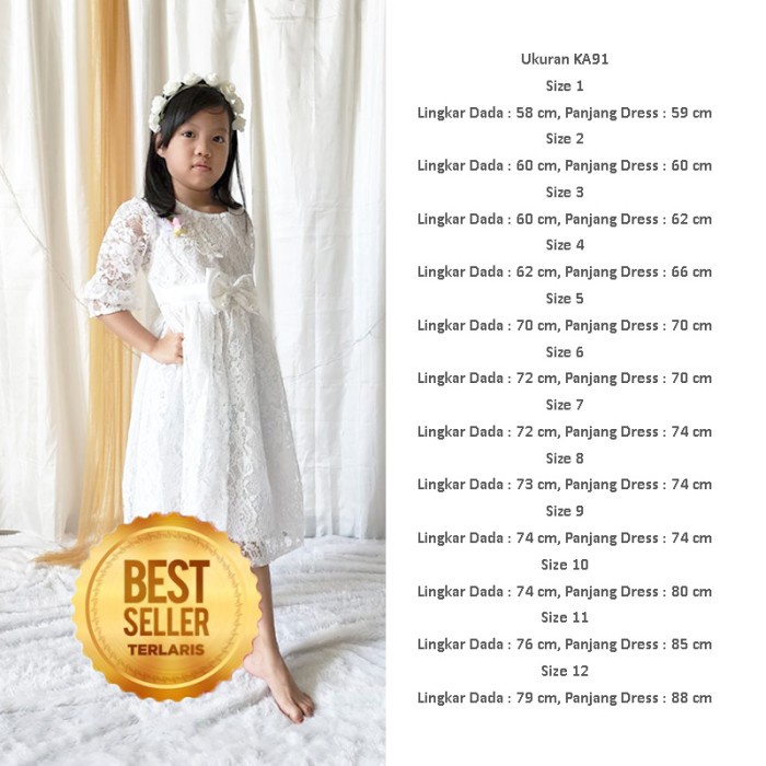 Gaun Putih Anak Perempuan 4 5 Tahun Dress Anak 10 Tahun Baptis Gamis - KA53, 1-2 Tahun
