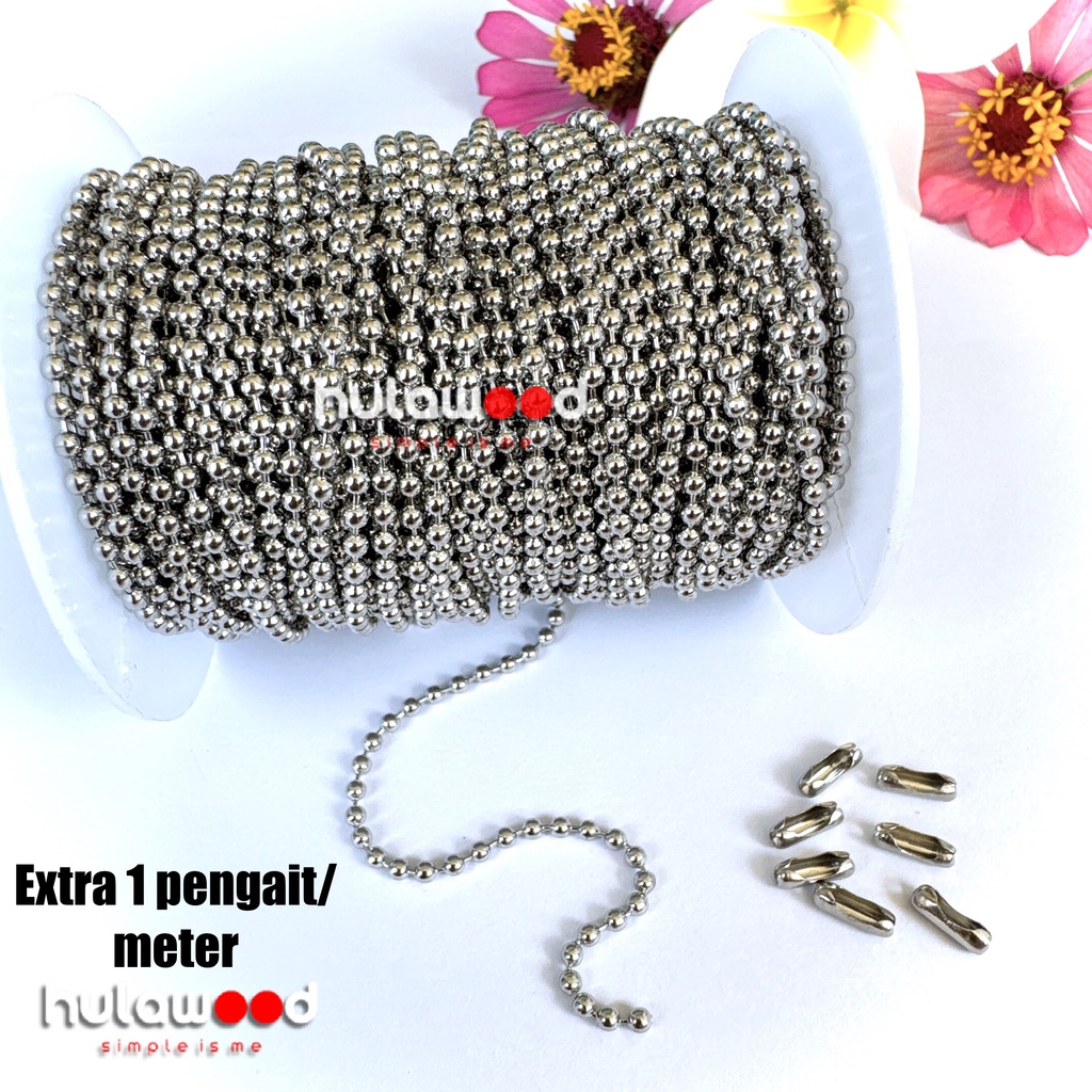 [METERAN] Rantai Kalung Titanium 100% Stainless Steel Anti Karat Bola Lada Silver Titanium 316L