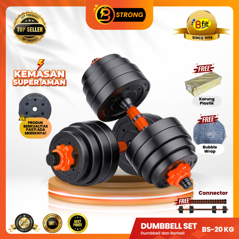 BG56DE32 B-STRONG BS-20 Fitness Dumbbell Barbel Set - 20KG Multifunctional 3IN1