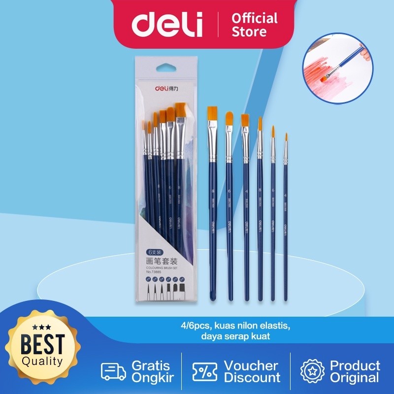 

Deli set kuas warna biru (6pcs/pack) kombinasi bentuk kuas untuk memenuhi kebutuhan melukis 73885