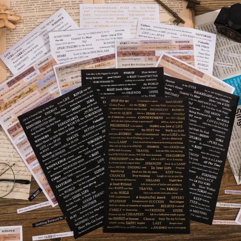 

Journamm 4pcs/pack Vintage Bronzing Phrases Stickers DIY Scrapbooking Journaling Deco Supplies Korean Stationery Planner Sticker